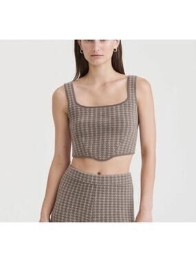 NAADAM Luxe Houndstooth Jacquard Corset Knit Top Oatmeal Small